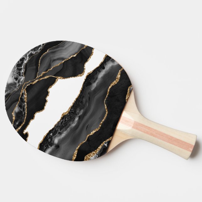 Pala De Ping Pong Faux Marled Agate Black Stylish Luxury (Lateral)