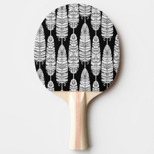 Pala De Ping Pong Feathers boho: patrón blanco y negro