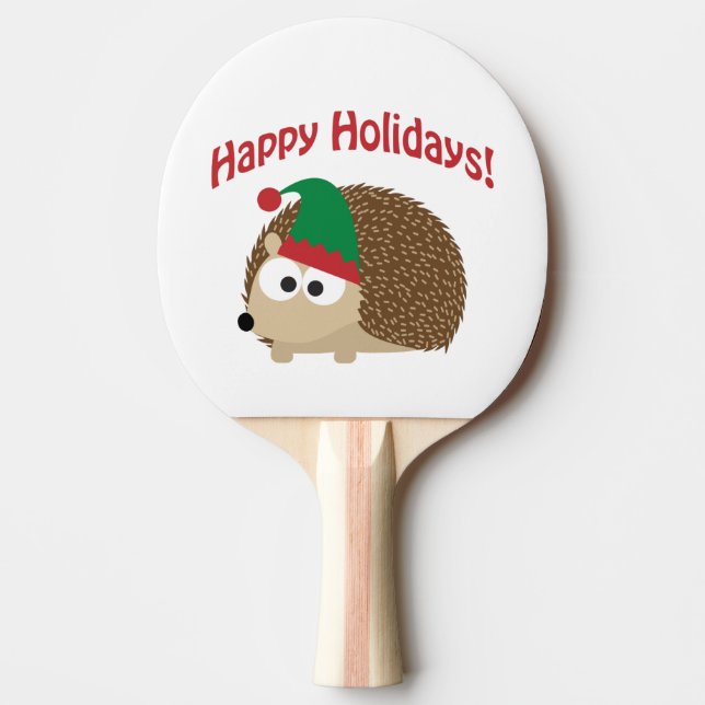 Pala De Ping Pong Felices fiestas Cute Hedgehog Navidades Elf (Anverso)