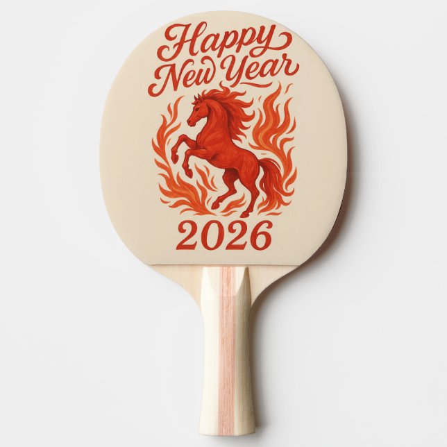 Pala De Ping Pong Feliz Año Nuevo 2026 Fiery Horse (Anverso)
