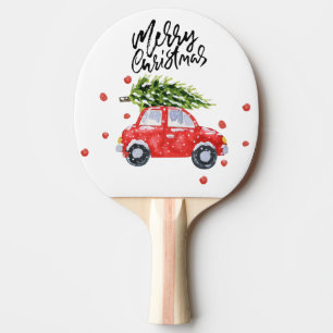 Pala De Ping Pong Feliz coche rojo navideño con árbol de Navidad