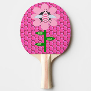 Pala De Ping Pong Feliz Día de la Abeja Chica Pink Birthday Bumblebe