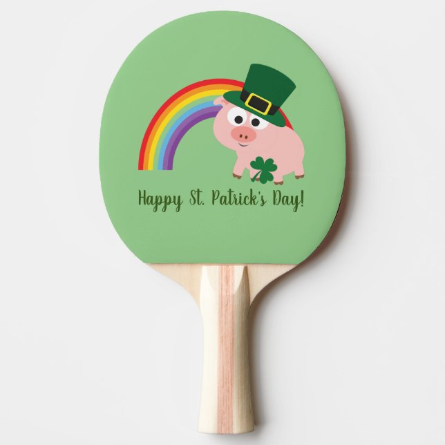 Pala De Ping Pong Feliz Día de San Patricio Cute Leprechaun Pig (Anverso)