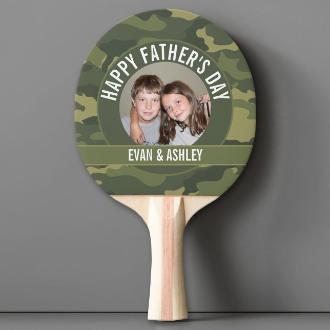 Pala De Ping Pong Feliz Día del Padre - Foto Camuflaje Verde (Custom Pink Pong Paddle)