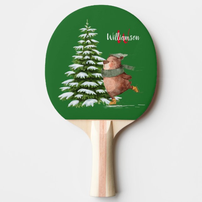 Pala De Ping Pong Feliz Feliz Navidad Monograma nombre árbol de navi (Anverso)