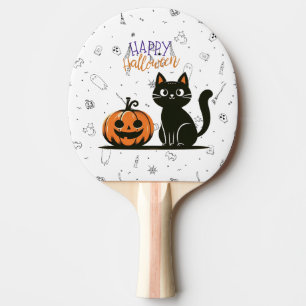 Pala De Ping Pong Feliz gato y calabaza de Halloween