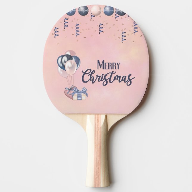 Pala De Ping Pong Feliz mensaje navideño baubles, regalos y globos (Anverso)