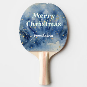 Pala De Ping Pong feliz navidad azul blanco estrellas acuarela amari