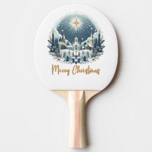 Pala De Ping Pong Feliz Navidad azul y oro