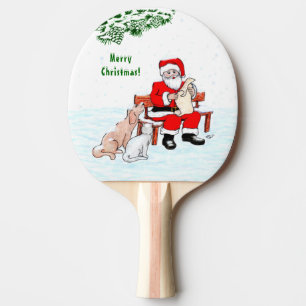 Pala De Ping Pong Feliz Navidad! Papá Noel con gato y perro