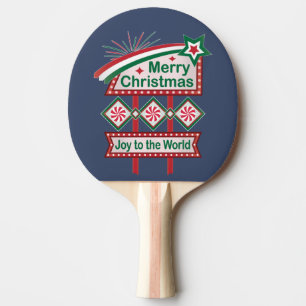 Pala De Ping Pong Feliz Navidad Retro Marquee - Alegría al mundo