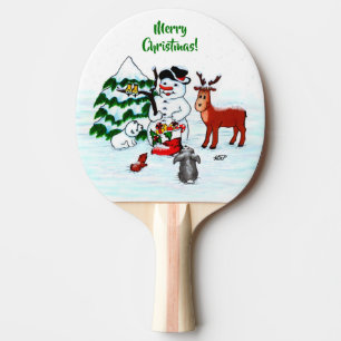 Pala De Ping Pong ¡Feliz Navidad! Snowman con sus amigos