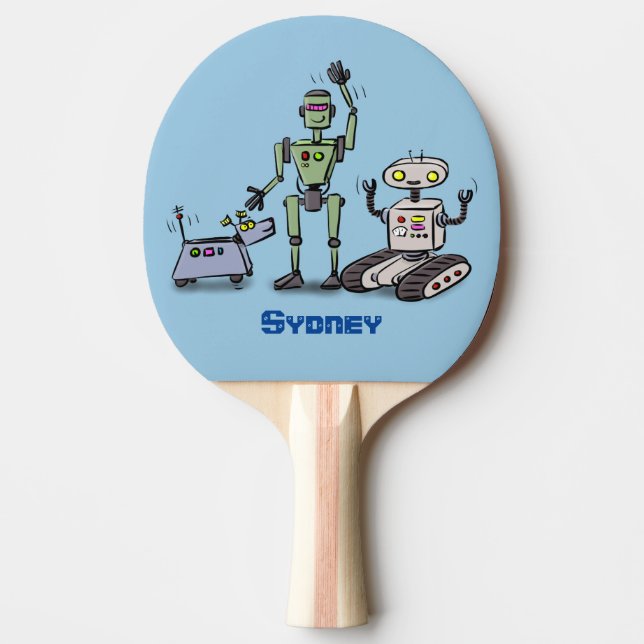 Pala De Ping Pong Feliz personalizado de trío de robots lindos (Anverso)