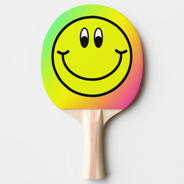 Pala De Ping Pong Feliz sonrisa Emoji Rainbow Pong Paddle (Anverso)