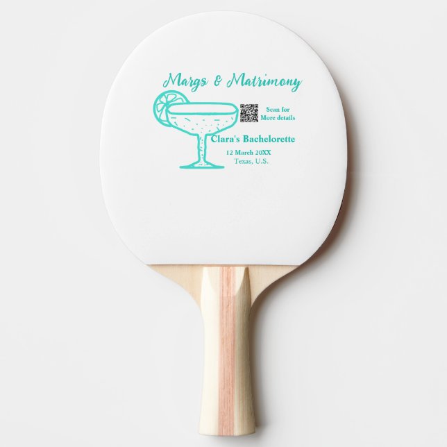 Pala De Ping Pong Fiesta de soltera Turquoise Margs & Matrimony  (Anverso)