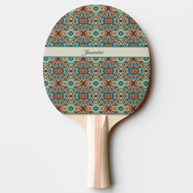 Pala De Ping Pong Fiesta florece, personalizable (Reverso)