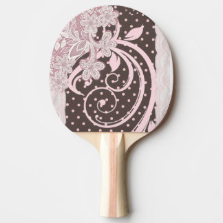 Pala De Ping Pong Filigrana floral rosa sobre remolinos de lunares