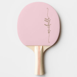Pala De Ping Pong Firma de nombre con monograma dorado en rosa claro