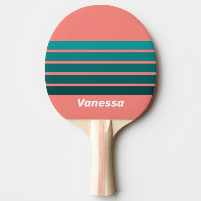 Pala De Ping Pong Flamingo Aqua Across Striping with Name (Anverso)