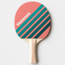 Pala De Ping Pong Flamingo Aqua Angled Striping with Name