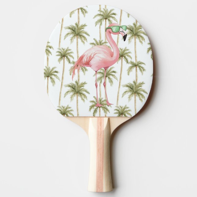 Pala De Ping Pong Flamingo rosa con gafas de sol Rayas verdes (Reverso)