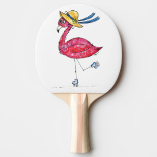 Pala De Ping Pong Flamingo rosa dulce y caprichoso en los patines