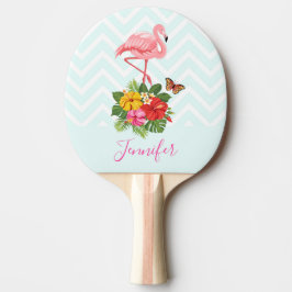 Pala De Ping Pong Flamingo rosado y flamante tropical hibiscus