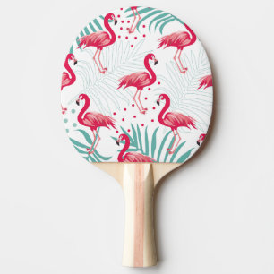 Pala De Ping Pong Flamingo y hojas tropicales, patrón de verano.
