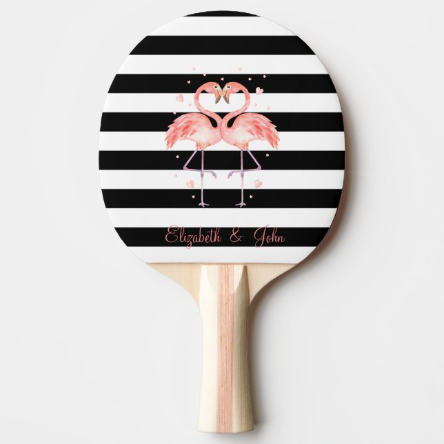 Pala De Ping Pong Flamingos Cuidados Enamorados, Rayas Blancas Negra (Anverso)