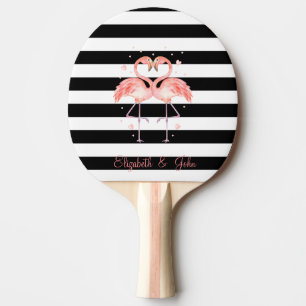 Pala De Ping Pong Flamingos Lindos Enamorados, Rayas Blancas y Negra