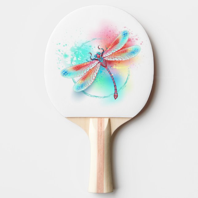 Pala De Ping Pong Fléon roja sobre fondo acuarela (Anverso)