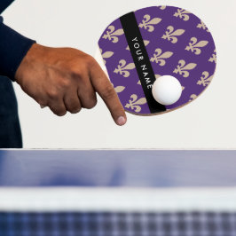 Pala De Ping Pong Fleur de Lis, Beige on Purple, Royal, Your Name