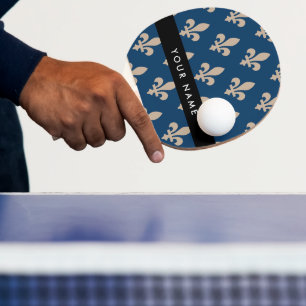 Pala De Ping Pong Fleur de Lis, beige sobre azul marino, real, tu no
