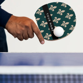 Pala De Ping Pong Fleur de Lis, beige sobre verde, real, tu nombre