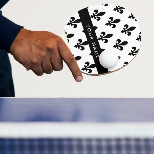 Pala De Ping Pong Fleur de Lis, Black on White, Black, Your Name (in situ)