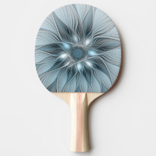 Pala De Ping Pong Flor abstracta alegre azul gris fractal floral