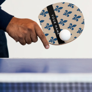 Pala De Ping Pong Flor de Lis, Azul Marino sobre Beige, Real, Tu Nom