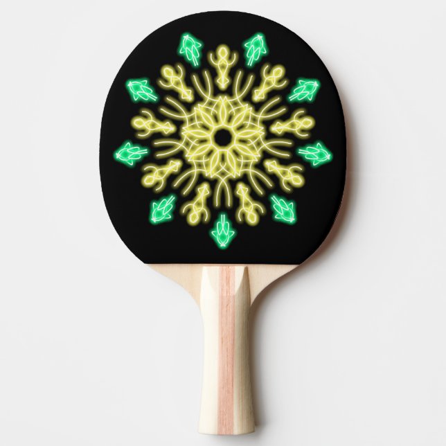 Pala De Ping Pong Flor de neón amarillo y verde (Anverso)