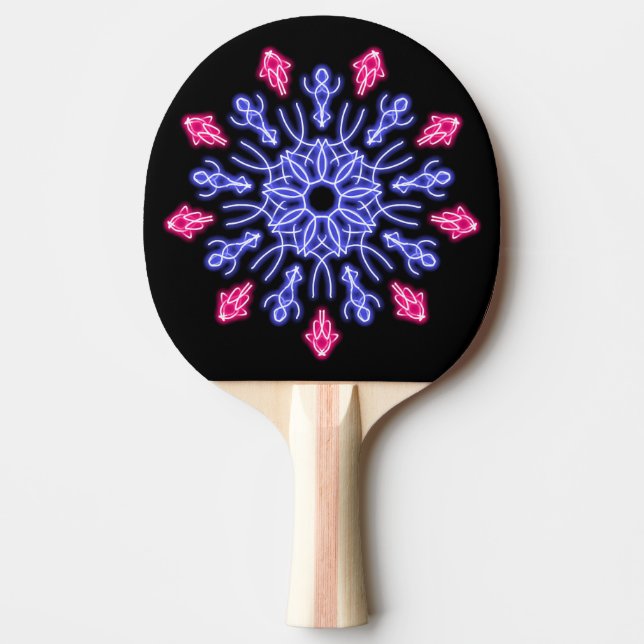 Pala De Ping Pong Flor de neón azul y rojo (Anverso)