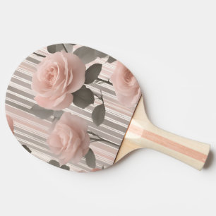 Pala De Ping Pong Flor de rosa rosa y rayas, aspecto vintage