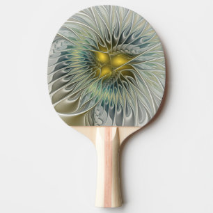 Pala De Ping Pong Flor Fantasía de Plata Dorada Arte Fractal abstrac