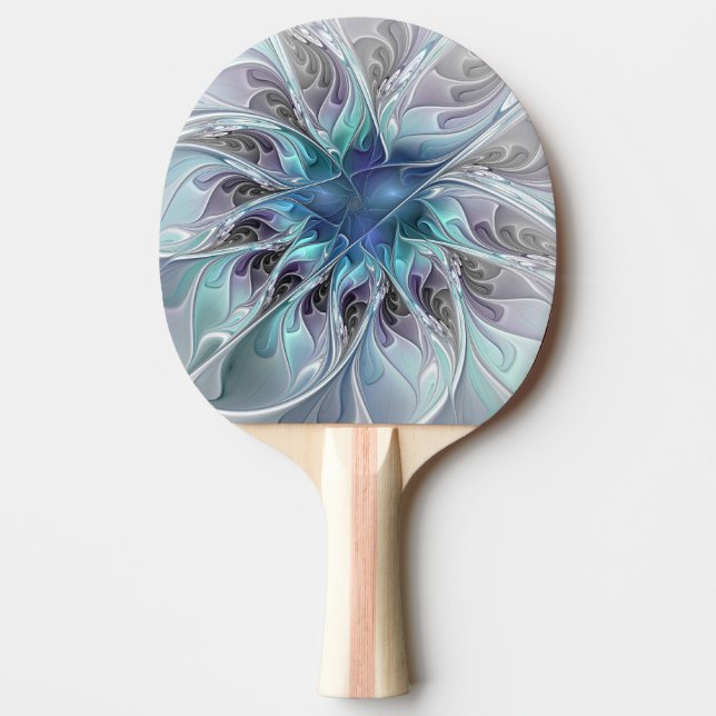 Pala De Ping Pong Flor Fractal Moderna Con Azul (Anverso)