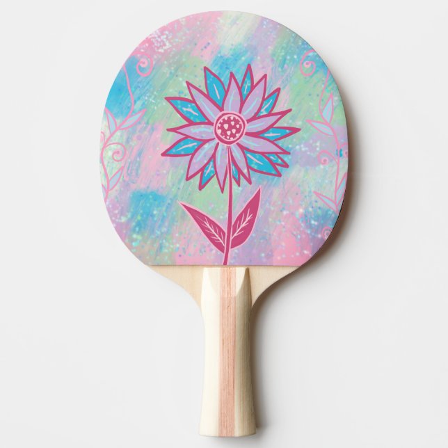 Pala De Ping Pong Flor Pastel dibujada a mano (Anverso)