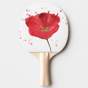 Pala De Ping Pong Flor pintada 2 de la amapola de la acuarela