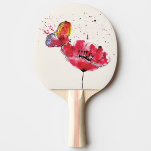 Pala De Ping Pong Flor pintada estilizada de la amapola de la