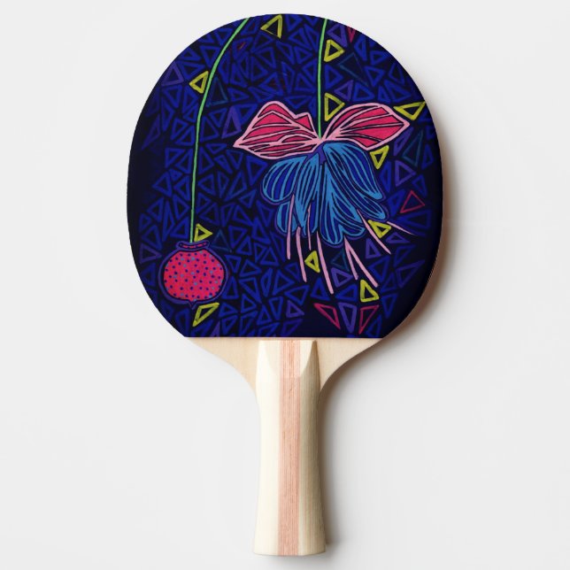 Pala De Ping Pong Flor rosa y azul (Anverso)