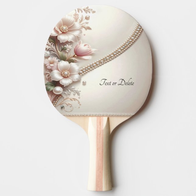 Pala De Ping Pong Floral and Pearl Embellishments Ping Pong Paddle (Anverso)