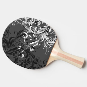 Pala De Ping Pong Floral blanca y negra