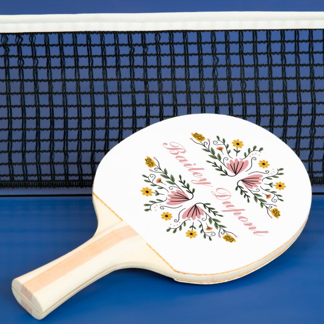 Pala De Ping Pong Floral de escritura moderna personalizada (in situ)