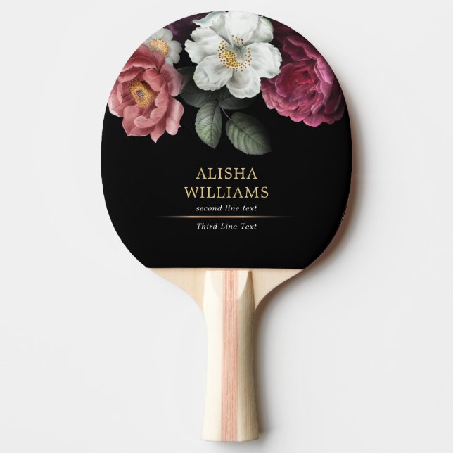Pala De Ping Pong Floral personalizada de lujo negro (Anverso)